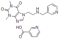 CAS 登录号：10058-07-8， 烟酸与3,7-二氢-1,3-二甲基-7-[2-[(3-吡啶甲基)氨基]乙基]-1H-嘌呤-2,6-二酮的化合物(1:1)