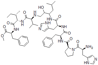 CAS 登录号：101559-44-8， N-(N-(N-(3-((N-(N-(1-L-组氨酰-L-脯氨酰)-L-苯丙氨酰)-L-组氨酰)氨基)-2-羟基-5-甲基己基)-L-缬氨酰)-L-异亮氨酰)-L-苯基丙氨酸甲酯