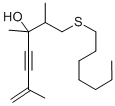 CAS 登录号：102244-20-2， 1-(庚基硫代)-2,3,6-三甲基-6-庚烯-4-炔-3-醇