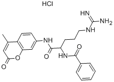 CAS#: 102601-21-8, N-[4-[(Aminoiminomethyl)Amino]-1-[[(4-Methyl-2-Oxo-2H-1-Benzopyran-7-Yl)Amino]Carbonyl]Butyl]-Benzamide Hydrochloride (1:1)