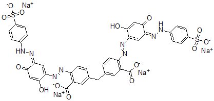 CAS#: 102616-51-3, Tetrasodium 5-[[3-Carboxylato-4-[[(3Z)-6-Hydroxy-4-Oxo-3-[(4-Sulfonatophenyl)Hydrazinylidene]-1-Cyclohexa-1,5-Dienyl]Diazenyl]Phenyl]Methyl]-2-[[(3Z)-6-Hydroxy-4-Oxo-3-[(4-Sulfonatophenyl)Hydrazinylidene]-1-Cyclohexa-1,5-Dienyl]Diazenyl]Benzoate
