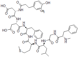 CAS 登录号：104499-96-9， N-甲基-L-苯丙氨酰甘氨酰-L-亮氨酰-N-{(2S)-2-[(N-{3-[4-羟基-3-(125I)碘苯基]丙酰}-L-alpha-天冬氨酰-L-alpha-天冬氨酰)氨基]-3-苯基丙酰基}-L-蛋氨酰胺