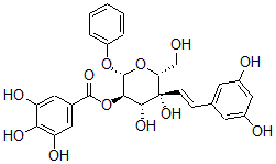 CAS 登录号：105304-51-6， [(2S,3R,4R,5S,6R)-5-[(E)-2-(3,5-二羟基苯基)乙烯基]-4,5-二羟基-6-(羟基甲基)-2-(苯氧基)四氢吡喃-3-基]3,4,5-三羟基苯甲酸酯
