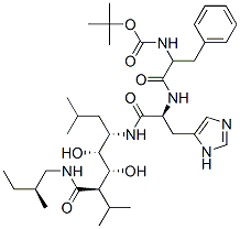 CAS#: 107600-10-2, Tert-Butyl N-[(2S)-1-[[(2S)-1-[[(4S,5R,6R,7R)-5,6-Dihydroxy-2,8-Dimethyl-7-[[(2S)-2-Methylbutyl]Carbamoyl]Nonan-4-Yl]Amino]-3-(3H-Imidazol-4-Yl)-1-Oxopropan-2-Yl]Amino]-1-Oxo-3-Phenylpropan-2-Yl]Carbamate