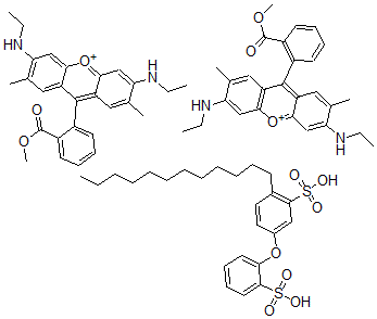 CAS 登录号：108512-51-2， 3,6-二(乙基氨基)-9-(2-(甲氧羰基)苯基)-2,7-二甲基-呫吨鎓 2(or 5)-十二烷基-5(or 2)-(磺基苯氧基)苯磺酸盐(2:1)