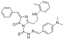CAS 登录号：109901-84-0， (4E)-2-[2-[(4-二甲基氨基苯基)氨基]乙基]-N-[(2-甲基苯基)亚甲基氨基]-5-氧代-4-(苯基亚甲基)咪唑-1-硫代甲酰胺