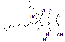 CAS 登录号：110200-32-3， (6S)-7-氯-4-偶氮基-6-[(2E)-3,7-二甲基辛-2,6-二烯基]-3,6-二羟基-2-甲基-7-(3-甲基丁-2-烯基)-5,8-二氧代萘-1-醇