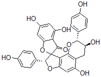 CAS 登录号：111103-90-3， (2'R,3'S,8'R)-3',4,5',6-四羟基-2',8'-二(4-羟基苯基)螺[1-苯并呋喃-2,9'-2,3,4,8-四氢呋喃并[5,4-h]苯并吡喃]-3-酮