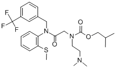 CAS 登录号：113593-34-3， 2-甲基丙基N-(2-二甲基氨基乙基)-N-[2-[(2-甲硫基苯基)-[[3-(三氟甲基)苯基]甲基]氨基]-2-氧代乙基]氨基甲酸酯