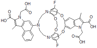 CAS 登录号:113731-92-3, 2,3-9,8-二(1-氟-3,4-苯并)-14,15-(1-羧甲基-2-羧基-3-甲基-5,6-吲哚并)-21-(1-羧甲基-2-羧基-3-甲基-8-苯并(E)吲哚基)-4,7,13,16-四氧杂-1,10,21-三氮杂双环(8.8.5)-二十三烷
