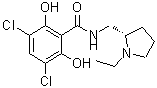 结构式 CAS# 119670-11-0, 3,5-二氯-N-[[(2S)-1-乙基吡咯烷-2-基]甲基]-2,6-二羟基-苯甲酰胺