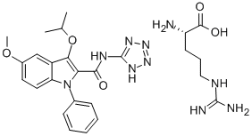CAS#: 121530-58-3, L-Arginine, compd. with 5-methoxy-3-(1-methylethoxy)-1-phenyl-N-1H-tetrazol-5-yl-1H-indole-2-carboxamide (1:1)