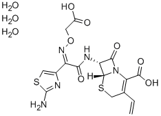 CAS 登录号：125110-14-7， (6R,7R)-7-[[(2E)-2-(2-氨基-1,3-噻唑-4-基)-2-(羧甲基氧基亚氨基)乙酰基]氨基]-3-乙烯基-8-氧代-5-硫杂-1-氮杂双环[4.2.0]辛-2-烯-2-羧酸三水合物