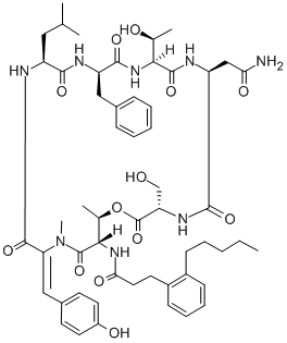 CAS 登录号：125787-94-2， N-(N(2)-(N-(N-(N-(2,3-二去氢-N-甲基-N-(N-(3-(2-戊基苯基)-丙酰基)-L-苏氨酰)酪氨酰-L-亮氨酰)-D-苯丙氨酰)-L-别-苏氨酰)-L-天冬氨酰胺酰))-L-丝氨酸-epsilon-内酯