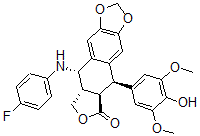CAS 登录号：125830-36-6， (5S,5aS,8aR,9R)-5-[(4-氟苯基)氨基]-9-(4-羟基-3,5-二甲氧基-苯基)-5a,6,8a,9-四氢-5H-异苯并呋喃并[5,6-f][1,3]苯并二氧戊环-8-酮