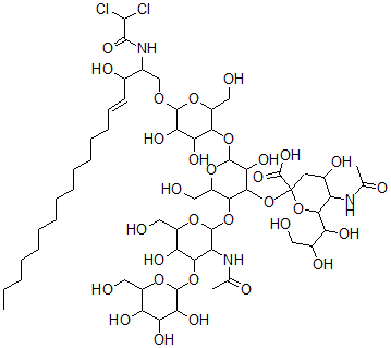 CAS#: 126586-85-4, 5-Acetamido-2-[5-[3-Acetamido-5-Hydroxy-6-(Hydroxymethyl)-4-[3,4,5-Trihydroxy-6-(Hydroxymethyl)Oxan-2-Yl]Oxyoxan-2-Yl]Oxy-2-[6-[(E)-2-[(2,2-Dichloroacetyl)Amino]-3-Hydroxyoctadec-4-Enoxy]-4,5-Dihydroxy-2-(Hydroxymethyl)Oxan-3-Yl]Oxy-3-Hydroxy-6-(Hydroxymethyl)Oxan-4-Yl]Oxy-4-Hydroxy-6-(1,2,3-Trihydroxypropyl)Oxane-2-Carboxylic Acid