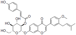 CAS 登录号：126654-66-8， [(2S,3R,4S,5S,6R)-4,5-二羟基-6-(羟基甲基)-2-[3-[4-甲氧基-3-(3-甲基丁-2-烯基)苯基]-4-氧代苯并吡喃-7-基]氧基四氢吡喃-3-基](E)-3-(4-羟基苯基)丙-2-烯酸酯