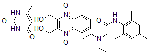CAS#: 127060-79-1, 2-(diethylamino)-N-(2,4,6-trimethylphenyl)-Acetamide mixt. with 6-methyl-2,4(1H,3H)-pyrimidinedione and 2,3-quinoxalinedimethanol 1,4-dioxide