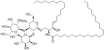 CAS 登录号：128443-10-7， O-甘露糖基-(1-3)-O-甘露糖基-(1-4)-O-吡喃葡萄糖基-(1-1)-2-N-二十四烷酰基鞘氨醇