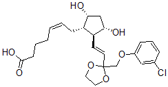 CAS 登录号：131349-68-3， (Z)-7-[(1S,2S,3S,5R)-2-[(E)-2-[2-[(3-氯苯氧基)甲基]-1,3-二氧戊环-2-基]乙烯基]-3,5-二羟基环戊基]庚-5-烯酸