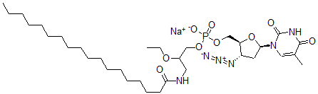 CAS 登录号：131933-67-0， [(2S,3S,5R)-3-叠氮基-5-(5-甲基-2,4-二氧代嘧啶-1-基)四氢呋喃-2-基]甲基[2-乙氧基-3-(十八碳酰氨基)丙基]磷酸酯钠盐