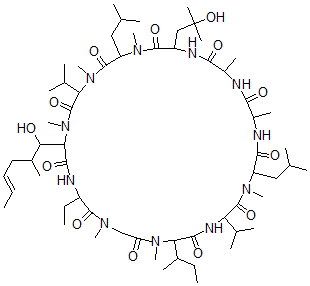 CAS 登录号：132362-39-1， 24-丁烷-2-基-30-乙基-33-[(E)-1-羟基-2-甲基己-4-烯基]-9-(2-羟基-2-甲基丙基)-1,4,7,12,15,19,25,28-八甲基-6,18-二(2-甲基丙基)-3,21-二(丙-2-基)-1,4,7,10,13,16,19,22,25,28,31-十一氮杂环三十三烷-2,5,8,11,14,17,20,23,26,29,32-十一酮