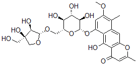CAS 登录号：132922-81-7， 6-[(2S,3R,4S,5S,6R)-6-[[(2R,3R,4R)-3,4-二羟基-4-(羟基甲基)四氢呋喃-2-基]氧基甲基]-3,4,5-三羟基四氢吡喃-2-基]氧基-5-羟基-8-甲氧基-2,9-二甲基苯并[g]苯并吡喃-4-酮