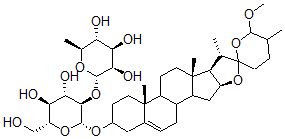 CAS 登录号：133632-71-0， 26-甲氧基螺甾-5-烯-3-醇-3-O-吡喃鼠李糖基-(1-2)-吡喃葡萄糖苷