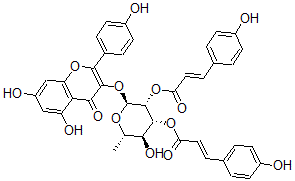 CAS 登录号：133740-25-7， [(2S,3R,4R,5S,6S)-2-[5,7-二羟基-2-(4-羟基苯基)-4-氧代苯并吡喃-3-基]氧基-5-羟基-3-[(E)-3-(4-羟基苯基)丙-2-烯酰基]氧基-6-甲基四氢吡喃-4-基](E)-3-(4-羟基苯基)丙-2-烯酸酯