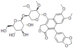 CAS#: 133882-75-4, 4-(1,3-Benzodioxol-5-Yl)-9-[(2S,3R,4S,5R)-3,4-Dimethoxy-5-[(2S,3R,4S,5S,6R)-3,4,5-Trihydroxy-6-(Hydroxymethyl)Oxan-2-Yl]Oxyoxan-2-Yl]Oxy-6,7-Dimethoxy-1H-Benzo[f][2]Benzoxol-3-One