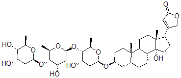 CAS 登录号：1339-93-1， 4-[(3S,5R,8R,9S,10S,13R,14S,17S)-3-[(2R,4S,5S,6R)-5-[(2S,4S,5S,6R)-5-[(2S,4S,5S,6R)-4,5-二羟基-6-甲基四氢吡喃-2-基]氧基-4-羟基-6-甲基四氢吡喃-2-基]氧基-4-羟基-6-甲基四氢吡喃-2-基]氧基-14-羟基-10,13-二甲基-1,2,3,4,5,6,7,8,9,11,12,15,16,17-十四氢环戊烯并[a]菲-17-基]-5H-呋喃-2-酮
