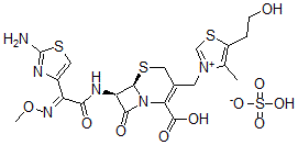CAS#: 134102-27-5, (6R,7R)-7-[[(2E)-2-(2-Amino-1,3-Thiazol-4-Yl)-2-Methoxyiminoacetyl]Amino]-3-[[5-(2-Hydroxyethyl)-4-Methyl-1,3-Thiazol-3-Ium-3-Yl]Methyl]-8-Oxo-5-Thia-1-Azabicyclo[4.2.0]Oct-2-Ene-2-Carboxylic Acid; Hydrogen Sulfate