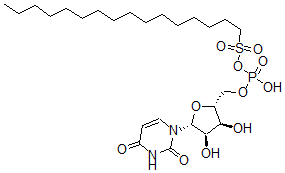 CAS 登录号：134282-88-5， [[(2R,3S,4R,5R)-5-(2,4-二氧代嘧啶-1-基)-3,4-二羟基四氢呋喃-2-基]甲氧基-羟基磷酰]十六烷-1-磺酸酯