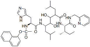 CAS 登录号：134623-15-7， (2S,3R,4R,5S)-3,4-二羟基-5-[[(2S)-3-(3H-咪唑-4-基)-2-[(2-萘-1-基氧基乙酰基)氨基]丙酰]氨基]-7-甲基-N-[(2S,3S)-3-甲基-1-氧代-1-(吡啶-2-基甲基氨基)戊烷-2-基]-2-(2-甲基丙基)辛酰胺