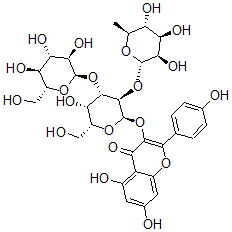 CAS 登录号：134953-94-9， 5,7-二羟基-3-[(2R,3R,4S,5S,6R)-5-羟基-6-(羟基甲基)-4-[(2R,3R,4S,5S,6R)-3,4,5-三羟基-6-(羟基甲基)四氢吡喃-2-基]氧基-3-[(2S,3R,4R,5R,6S)-3,4,5-三羟基-6-甲基四氢吡喃-2-基]氧基四氢吡喃-2-基]氧基-2-(4-羟基苯基)苯并吡喃-4-酮