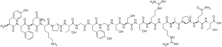 CAS 登录号:135861-49-3, L-酪氨酰-L-苯丙氨酰-L-天冬氨酰胺酰-L-赖氨酰-L-脯氨酰-L-苏氨酰甘氨酰-L-酪氨酰甘氨酰-L-丝氨酰-L-丝氨酰-L-丝氨酰-L-精氨酰-L-精氨酰-L-丙氨酰-L-脯氨酰-L-谷氨酰胺酰-L-苏氨酸