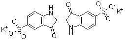 CAS 登录号：13725-33-2， (2E)-3-氧代-2-(3-氧代-5-磺酸-1,3-二氢-2H-吲哚-2-亚基)-5-吲哚啉磺酸二钾盐