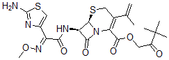 CAS 登录号：137778-03-1， (3,3-二甲基-2-氧代丁基)(6R,7R)-7-[[(2E)-2-(2-氨基-1,3-噻唑-4-基)-2-甲氧基亚氨基乙酰基]氨基]-8-氧代-3-丙-1-烯-2-基-5-硫杂-1-氮杂双环[4.2.0]辛-2-烯-2-羧酸酯
