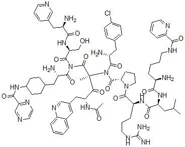CAS 登录号：138111-66-7， N-乙酰基-3-(3-喹啉基)丙氨酰-3-(4-氯苯基)丙氨酰-3-(3-吡啶基)丙氨酰-丝氨酰-3-(4-吡嗪基羰基氨基环己基)丙氨酰-N(epsilon)-皮考林酰基赖氨酰-亮氨酰-精氨酰-脯氨酰-丙氨酰胺
