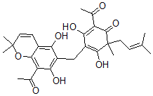 CAS 登录号：138169-52-5， 2-乙酰基-4-[(8-乙酰基-5,7-二羟基-2,2-二甲基苯并吡喃-6-基)甲基]-3,5-二羟基-6-甲基-6-(3-甲基丁-2-烯基)环己-2,4-二烯-1-酮