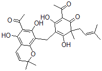 CAS 登录号：138169-53-6， 2-乙酰基-4-[(6-乙酰基-5,7-二羟基-2,2-二甲基苯并吡喃-8-基)甲基]-3,5-二羟基-6-甲基-6-(3-甲基丁-2-烯基)环己-2,4-二烯-1-酮