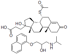 CAS 登录号：138230-23-6， 3-[(7R,8R,9S,10R,13S,14S)-7-乙酰基硫基-17-羟基-10,13-二甲基-3-氧代-2,6,7,8,9,11,12,14,15,16-十氢-1H-环戊二烯并[a]菲-17-基]丙酸;1-萘-1-基氧基-3-(丙-2-基氨基)丙-2-醇