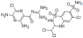CAS 登录号：138258-83-0， 6-氯-3-(二氯甲基)-1,1-二氧代-3,4-二氢-2H-苯并[E][1,2,4]噻二嗪-7-磺酰胺;3,5-二氨基-6-氯-N-(二氨基亚甲基)吡嗪-2-甲酰胺