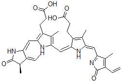CAS 登录号：143392-71-6， 3-[5-[(E)-[(5Z)-3-(2-羧基乙基)-5-[(4-乙烯基-3-甲基-5-氧代吡咯-2-基)亚甲基]-4-甲基吡咯-2-亚基]甲基]-2-[(Z)-[(3Z,4R)-3-亚乙基-4-甲基-5-氧代吡咯烷-2-亚基]甲基]-4-甲基-1H-吡咯-3-基]丙酸
