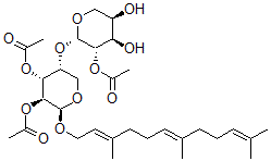 CAS 登录号：143838-79-3， [(2R,3S,4R,5R)-3-乙酰氧基-5-[(2S,3S,4R,5R)-3-乙酰氧基-4,5-二羟基四氢吡喃-2-基]氧基-2-[(2E,6E)-3,7,11-三甲基十二碳-2,6,10-三烯氧基]四氢吡喃-4-基]乙酸酯