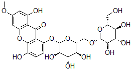 CAS 登录号：143986-29-2， 1,5-二羟基-3-甲氧基-8-[(2S,3R,4S,5S,6R)-3,4,5-三羟基-6-[[(2R,3R,4S,5S,6R)-3,4,5-三羟基-6-(羟基甲基)四氢吡喃-2-基]氧基甲基]四氢吡喃-2-基]氧基氧杂蒽-9-酮