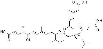 CAS 登录号：144860-69-5， (2E,4S,5S,6E,8E)-5-羟基-10-[(3S,4R,6R,8S,10R)-10-[(1E,3E)-5-羟基-3-甲基-5-氧代-戊-1,3-二烯基]-8-(4-羟基-4-氧代-丁酰基)氧基-8-异戊基-3-甲基-5,11-二氧杂螺[5.5]十一烷-4-基]-4,8-二甲基-癸-2,6,8-三烯酸