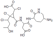 CAS 登录号：145586-00-1， 4-[(6-氨基-2-氧代氮杂环庚-3-基)氨基]-3-[[2-氯-2-(1-氯-3-羟基丁基)-3-(1-氯-2-羟基-2-氧代乙基)环丙烷羰基]氨基]-4-氧代丁酸
