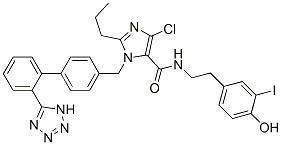 CAS 登录号：145644-13-9， 5-氯-N-[2-(4-羟基-3-碘苯基)乙基]-2-丙基-3-[[4-[2-(2H-四唑-5-基)苯基]苯基]甲基]咪唑-4-甲酰胺