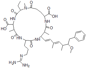 CAS#: 146109-35-5, 9-[3-(Diaminomethylideneamino)Propyl]-2-Ethyl-12-[(1E,3E)-6-Methoxy-3,5-Dimethyl-7-Phenylhepta-1,3-Dienyl]-1,6,13-Trimethyl-3,7,10,14,19-Pentaoxo-1,4,8,11,15-Pentazacyclononadecane-5,16-Dicarboxylic Acid